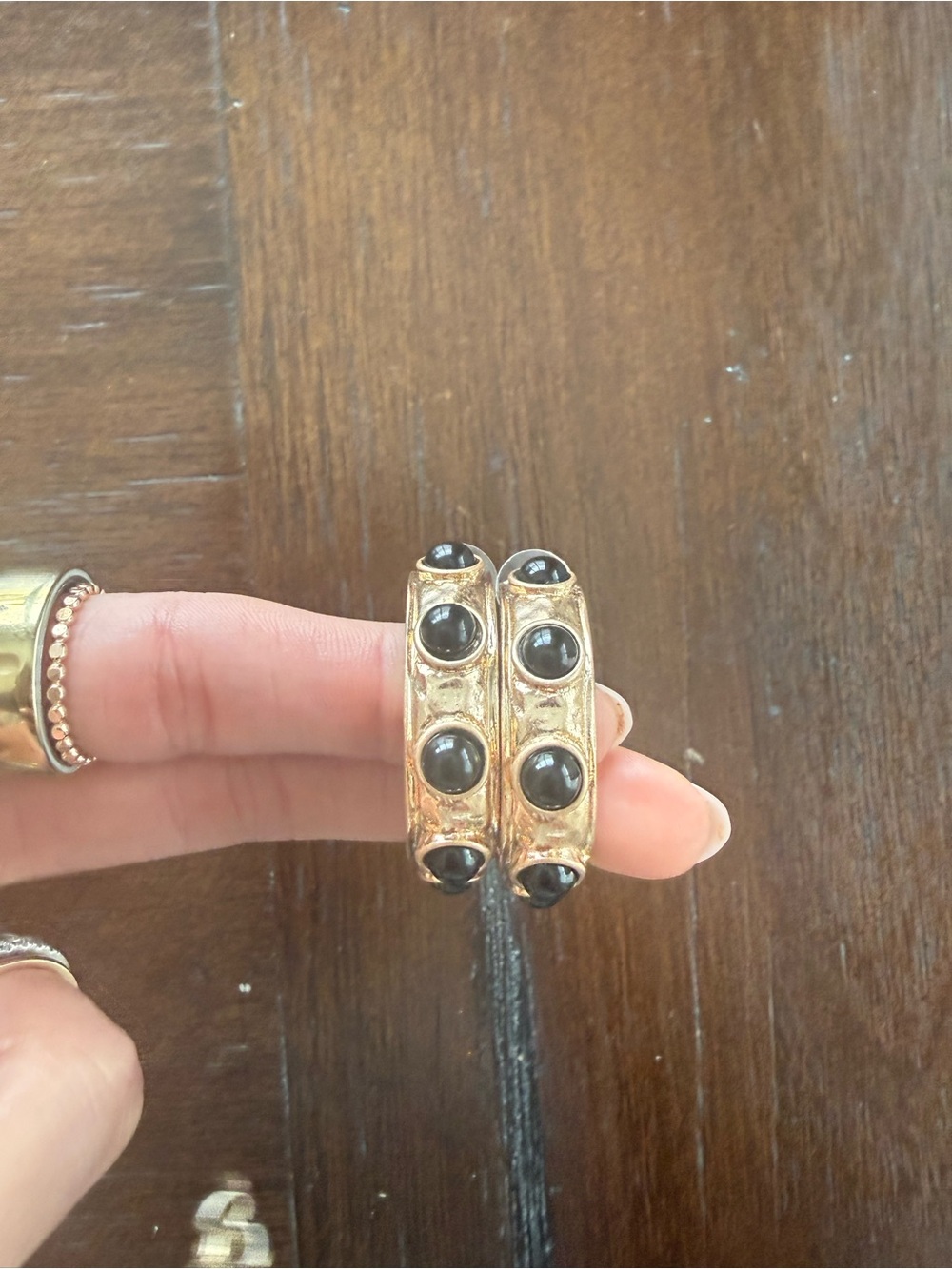 PennyLine Black Stone Gold Hoop Earrings – Never Worn
